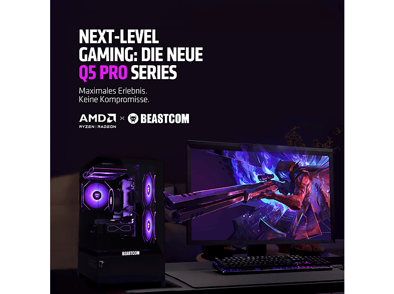 BEASTCOM Q5 | Pro Gaming — PC Gaming, 16 GB RAM, 1 TB SSD, Negro, AMD Ryzen™ 7 5700X, vista 7