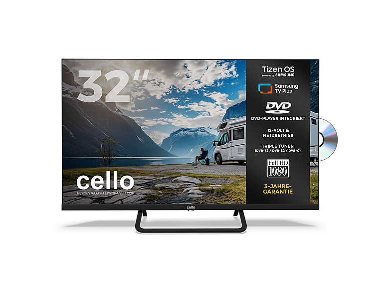 CELLO CTrav-32TZF — TV LED 32", Negro, Full-HD, Smart TV, DVB-T2 (H.265)