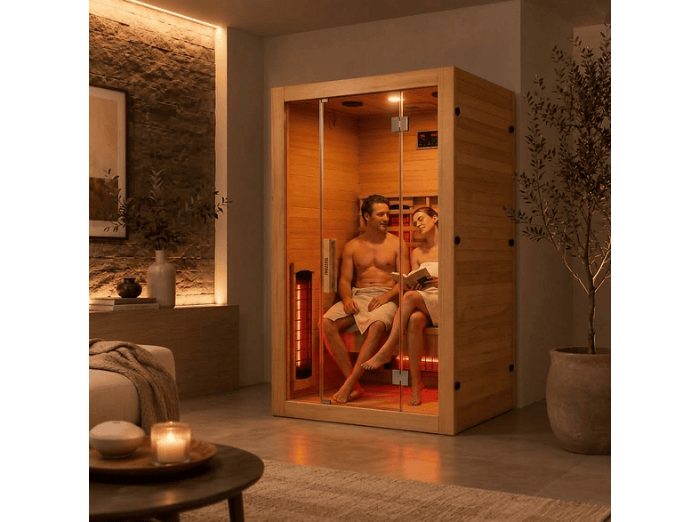 NIXSPA 2 personas con 5 paneles — Sauna de infrarrojos, Madera, Bluetooth y control digital, vista 2