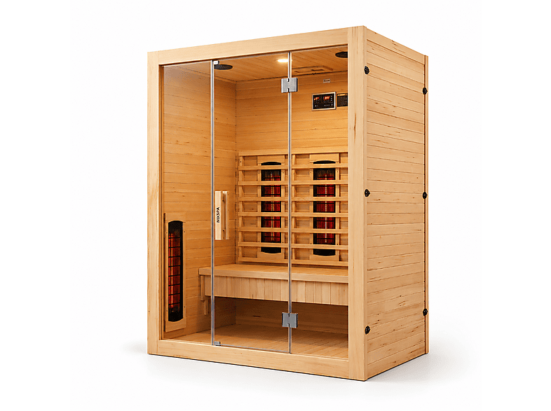NIXSPA 3 personas de madera maciza con 6 paneles — Sauna de infrarrojos, Bluetooth y puerta panorámica