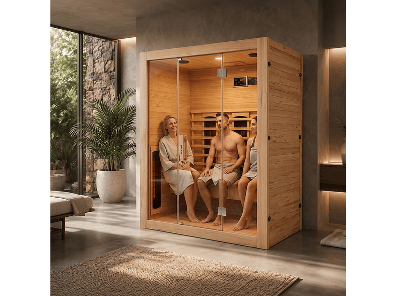 NIXSPA 3 personas de madera maciza con 6 paneles — Sauna de infrarrojos, Bluetooth y puerta panorámica, vista 2