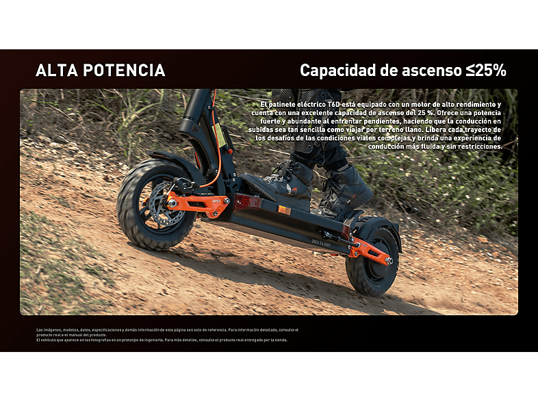 JOYOR T6D — Patinete eléctrico, Pot. máx. 600 W, Carga máx. 120 kg, negro, vista 3