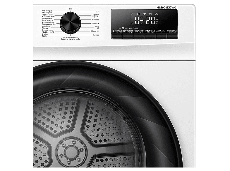 HYUNDAI HSBC8DDW01 — Secadora bomba de calor, 8 kg, 15 programas, Blanco, vista 4