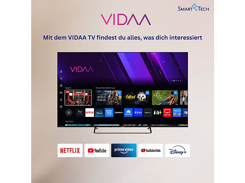 SMART TECH 50QV02K — TV QLED 50", Negro, QLED 4K, ARM cortex –CA75*2+CA55*2, Smart TV, vista 7