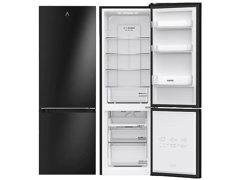 ALPHA Pegasus Elite-180 — Frigorífico combi, Altura 179 cm, Negro, No Frost, Capacidad 262 l
