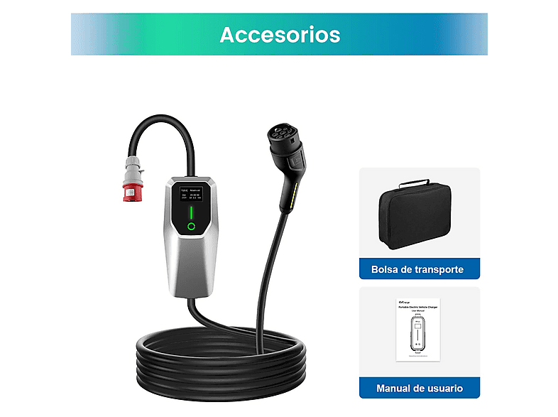 HEXINEX 22Kw Tipo 2 CEE de 5 Pinos 6A - 16A - 32A — Punto de recarga vehículo eléctrico, Black, vista 8