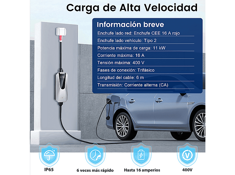 HEXINEX 11KW — Punto de recarga vehículo eléctrico, 6 M, Black, 16A, APP Control (ref. 179955877), vista 2