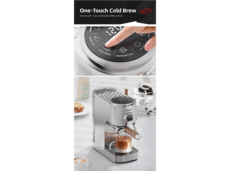 HIBREW H13 — Cafetera espresso manual, 2100 W, Blanco, 20 bar, vista 3