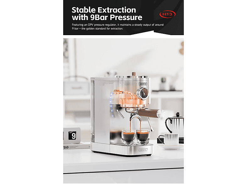 HIBREW H13 — Cafetera espresso manual, 2100 W, Blanco, 20 bar, vista 7