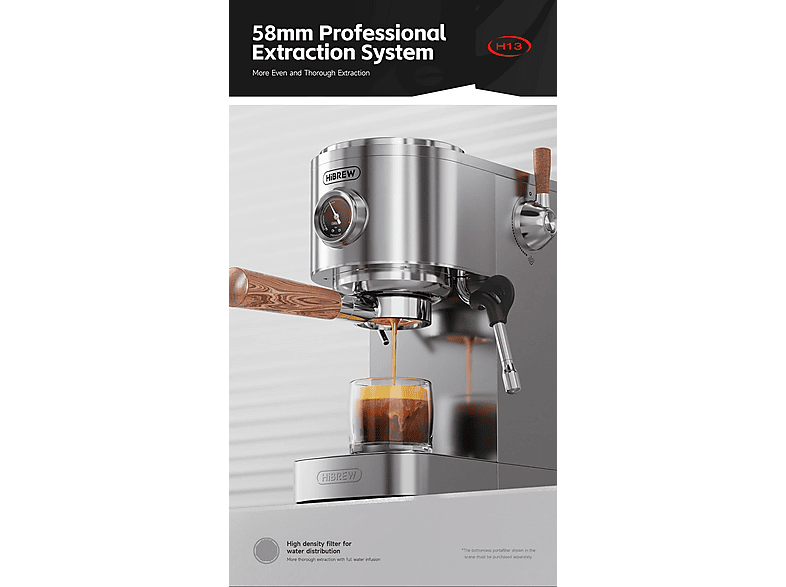 HIBREW H13 — Cafetera espresso manual, 2100 W, Blanco, 20 bar, vista 9