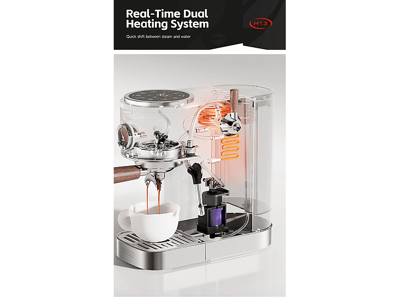 HIBREW H13 — Cafetera espresso manual, 2100 W, Blanco, 20 bar, vista 11