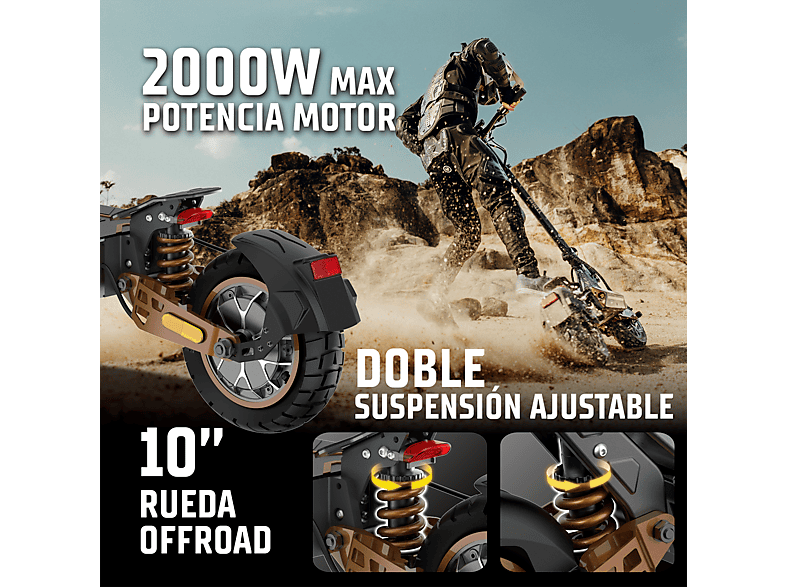 ZWHEEL ZWolf Plus — Patinete eléctrico, Pot. máx. 2000 W, Carga máx. 120 kg, 20000 mAh, 70 km autonomía, vista 3