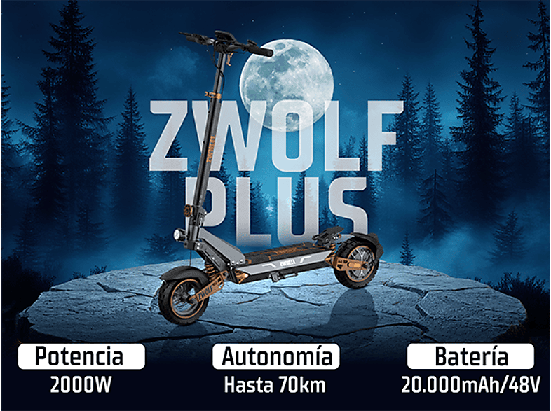 ZWHEEL ZWolf Plus — Patinete eléctrico, Pot. máx. 2000 W, Carga máx. 120 kg, 20000 mAh, 70 km autonomía, vista 8