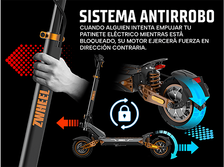 ZWHEEL ZWolf Plus — Patinete eléctrico, Pot. máx. 2000 W, Carga máx. 120 kg, 20000 mAh, 70 km autonomía, vista 10