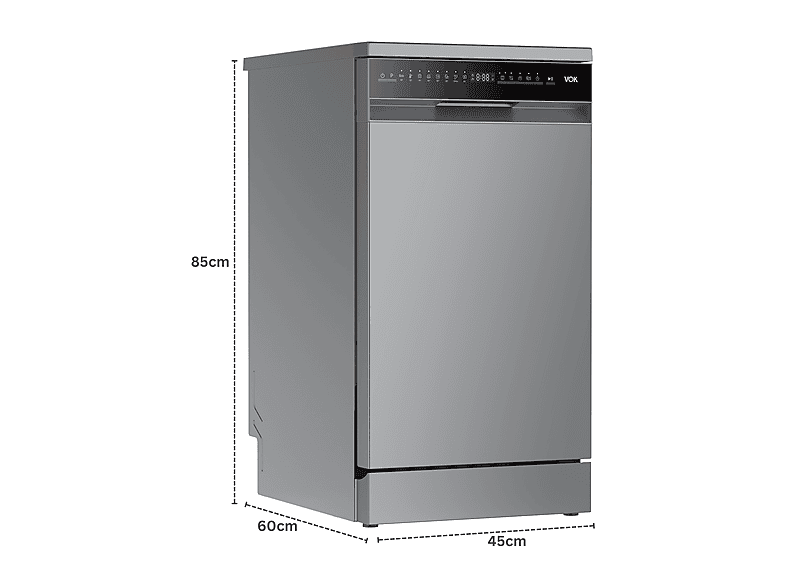 VOK EVD-11FCSAD — Lavavajillas libre instalación 45 cm, 11 servicios, 8 programas, 45 cm, Silver, vista 3