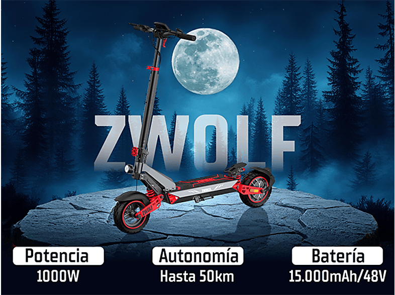 ZWHEEL ZWolf — Patinete eléctrico, Pot. máx. 1000 W, Carga máx. 120 kg, 15000 mAh, 50 km autonomía, vista 7