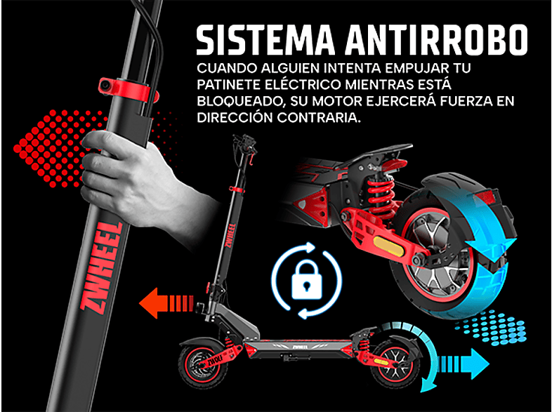 ZWHEEL ZWolf — Patinete eléctrico, Pot. máx. 1000 W, Carga máx. 120 kg, 15000 mAh, 50 km autonomía, vista 9