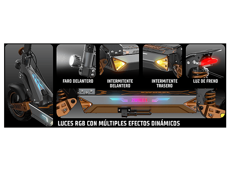 ZWHEEL ZWolf — Patinete eléctrico, Pot. máx. 1000 W, Carga máx. 120 kg, 15000 mAh, 50 km autonomía, vista 10