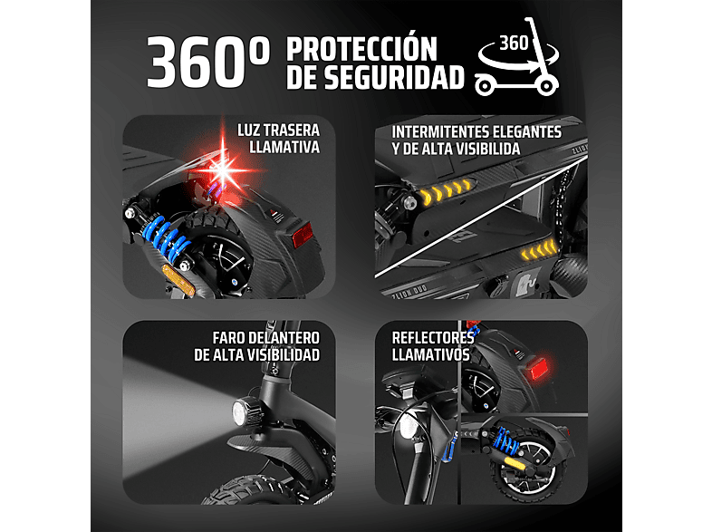 ZWHEEL ZLion Duo+ — Patinete eléctrico, Pot. máx. 2000 W, Carga máx. 120 kg, 17500 mAh, Negro, vista 4