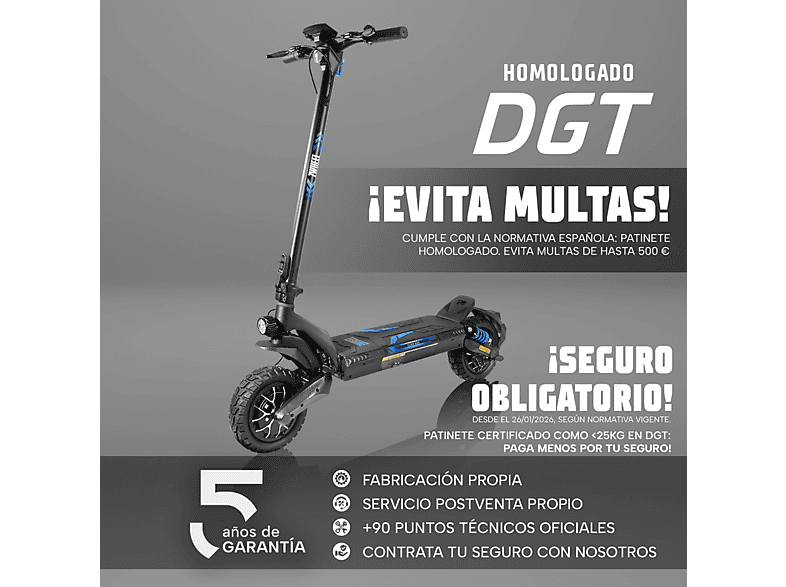 ZWHEEL ZLion Duo+ — Patinete eléctrico, Pot. máx. 2000 W, Carga máx. 120 kg, 17500 mAh, Negro, vista 10