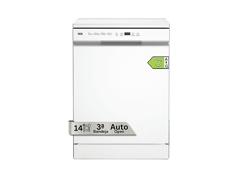 VOK EVD-14FCWADN — Lavavajillas libre instalación 60 cm, 14 servicios, 8 programas, 60 cm, Blanco
