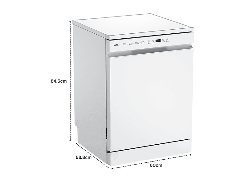 VOK EVD-14FCWADN — Lavavajillas libre instalación 60 cm, 14 servicios, 8 programas, 60 cm, Blanco, vista 3