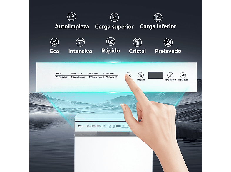 VOK EVD-14FCWADN — Lavavajillas libre instalación 60 cm, 14 servicios, 8 programas, 60 cm, Blanco, vista 5
