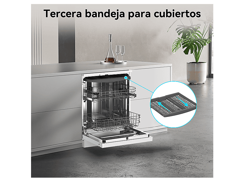 VOK EVD-14FCWADN — Lavavajillas libre instalación 60 cm, 14 servicios, 8 programas, 60 cm, Blanco, vista 6