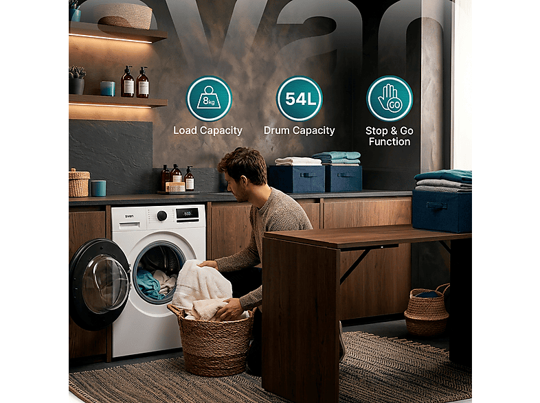 SVAN OL84ADW00 — Lavadora carga frontal, 8 kg, 15 programas, Blanco, vista 2