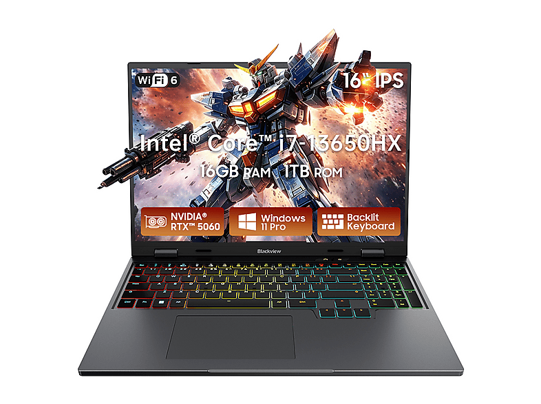 BLACKVIEW GAMIBOOK 16 — Portátil gaming, 16 GB RAM, 1 TB SSD, Grey, Intel® Core™ i7-13650HX