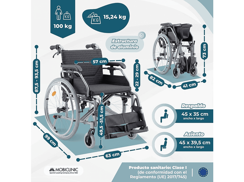 MOBICLINIC Trevi — Silla de ruedas, Negro, vista 2