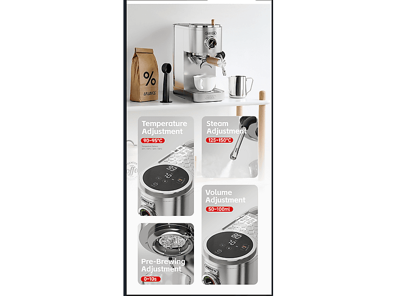 HIBREW H13-Plata — Cafetera express, 1350 W, vista 6