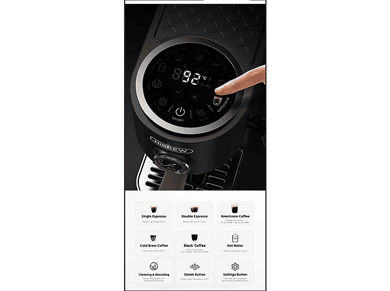 HIBREW H13-Plata — Cafetera express, 1350 W, vista 8