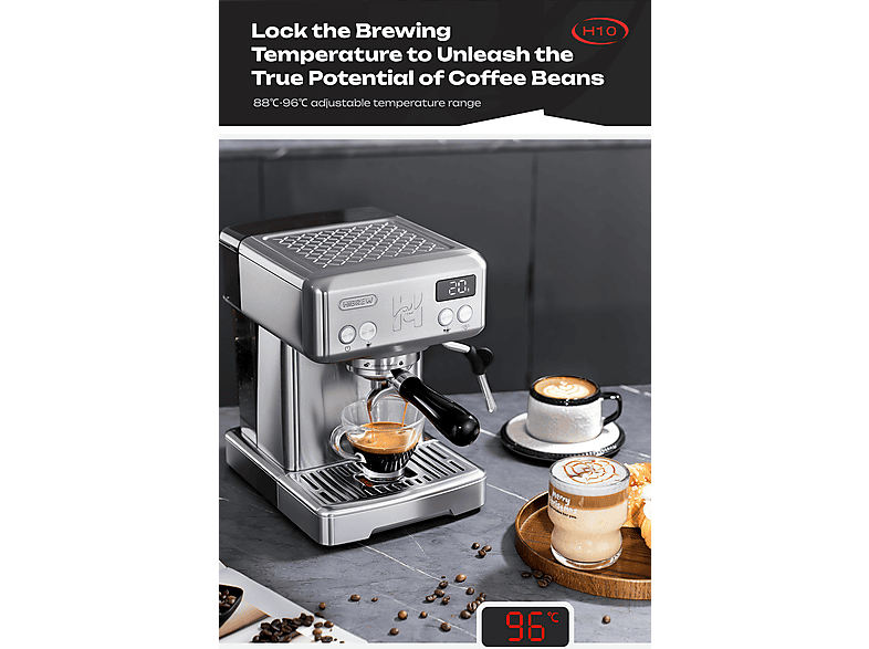 HIBREW H10 — Cafetera express, 1350 W, plata, vista 2