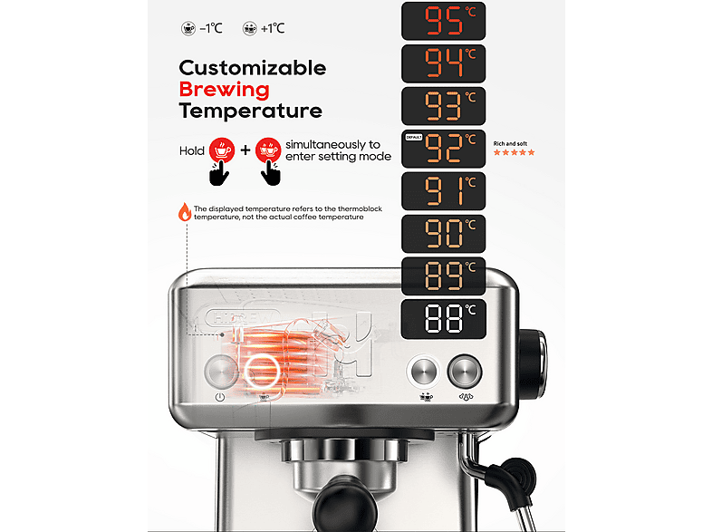 HIBREW H10 — Cafetera express, 1350 W, plata, vista 3