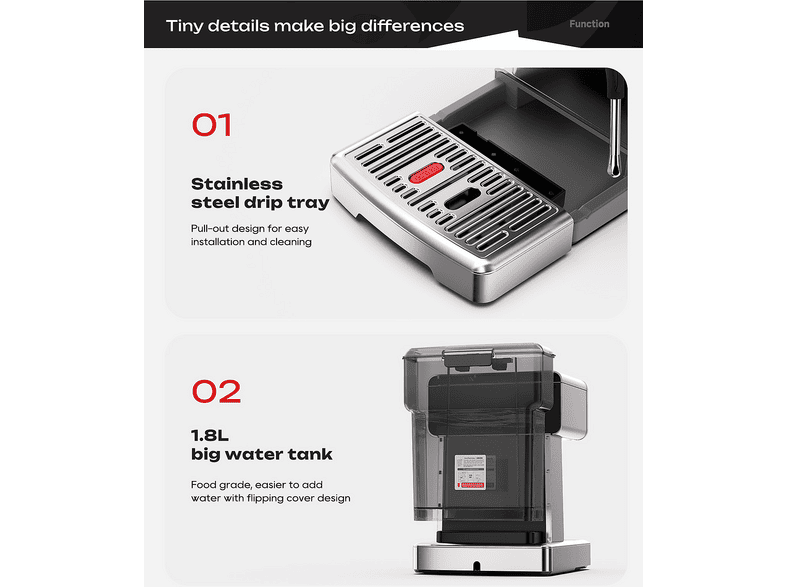 HIBREW H10 — Cafetera express, 1350 W, plata, vista 8