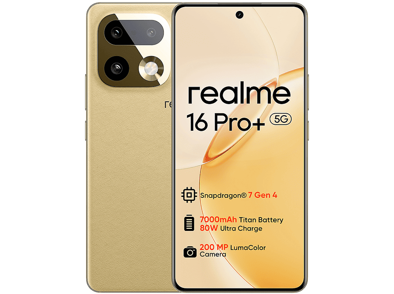 REALME 16 Pro+ 5G — Smartphone, Dorado, 256 GB, 8 GB RAM, 7000 mAh