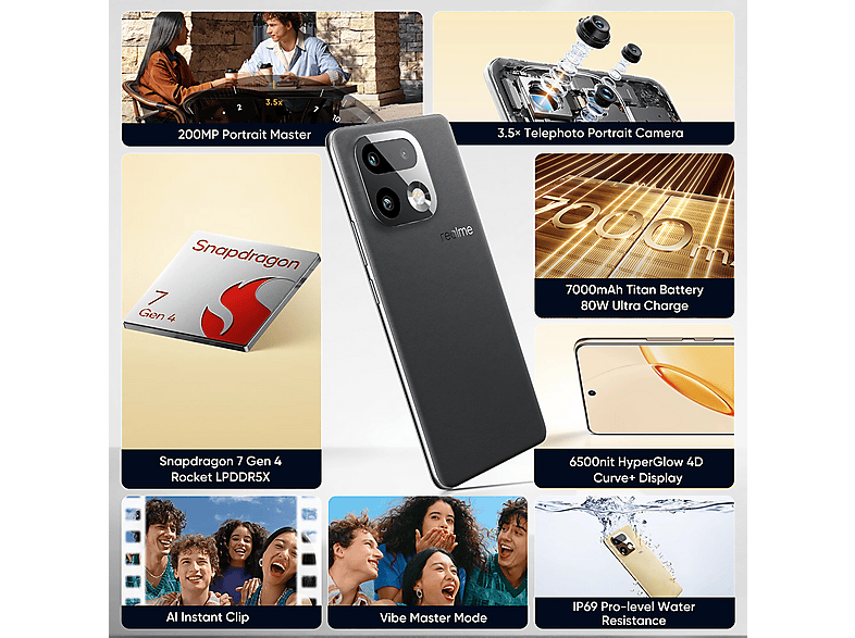 REALME 16 Pro+ 5G — Smartphone, Gris, 512 GB, 12 GB RAM, 7000 mAh, vista 2