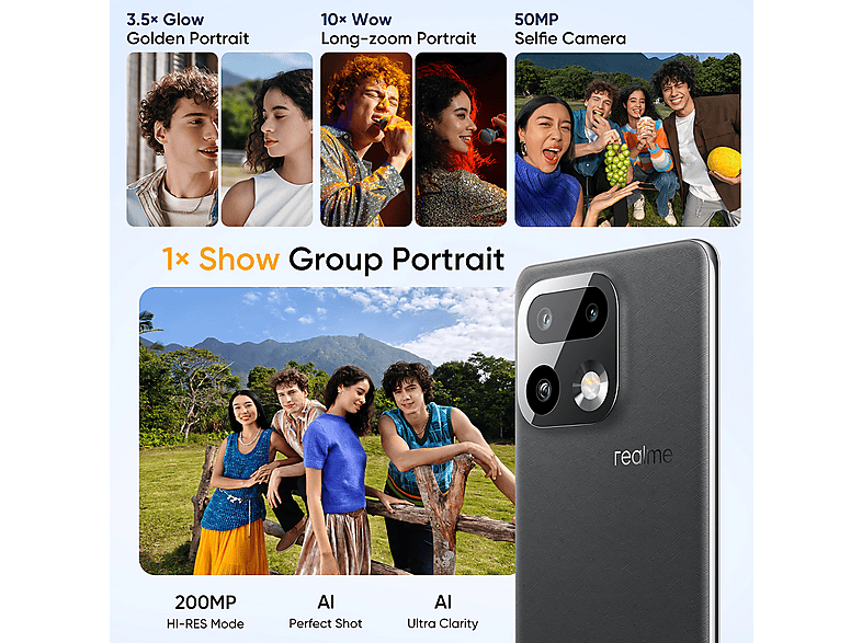 REALME 16 Pro+ 5G — Smartphone, Gris, 512 GB, 12 GB RAM, 7000 mAh, vista 5
