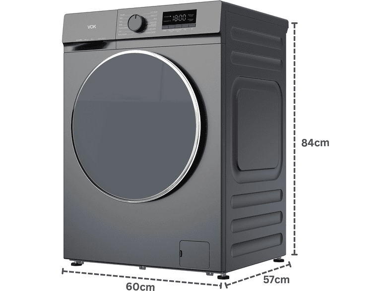VOK EVW-10BAGL2412 — Lavadora de carga frontal, 10 kg, 14 programas, Gris, 1200 rpm, vista 3