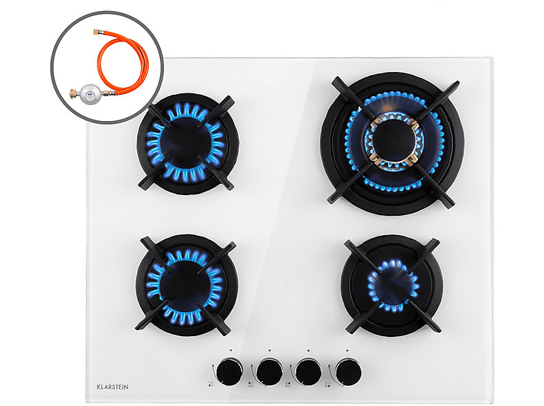 KLARSTEIN Goldflame 4 — Placa de gas, 60 cm, Blanco, 4 zonas