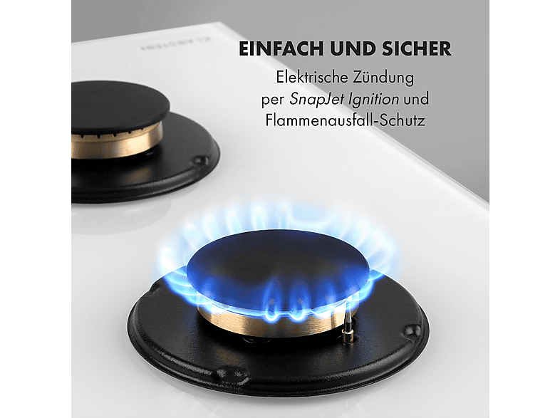 KLARSTEIN Goldflame 4 — Placa de gas, 60 cm, Blanco, 4 zonas, vista 5