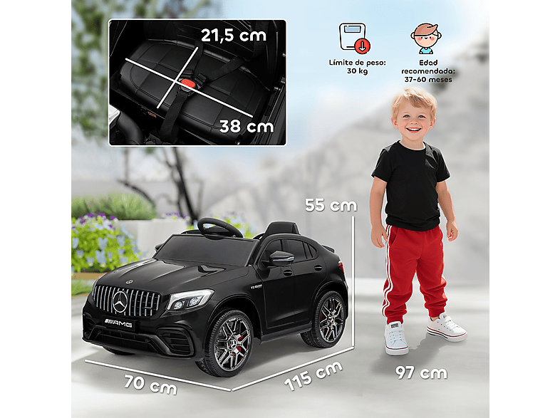 HOMCOM batería — Coche Eléctrico Infantil, luces, +3 años, 12V, mando a distancia, vista 3