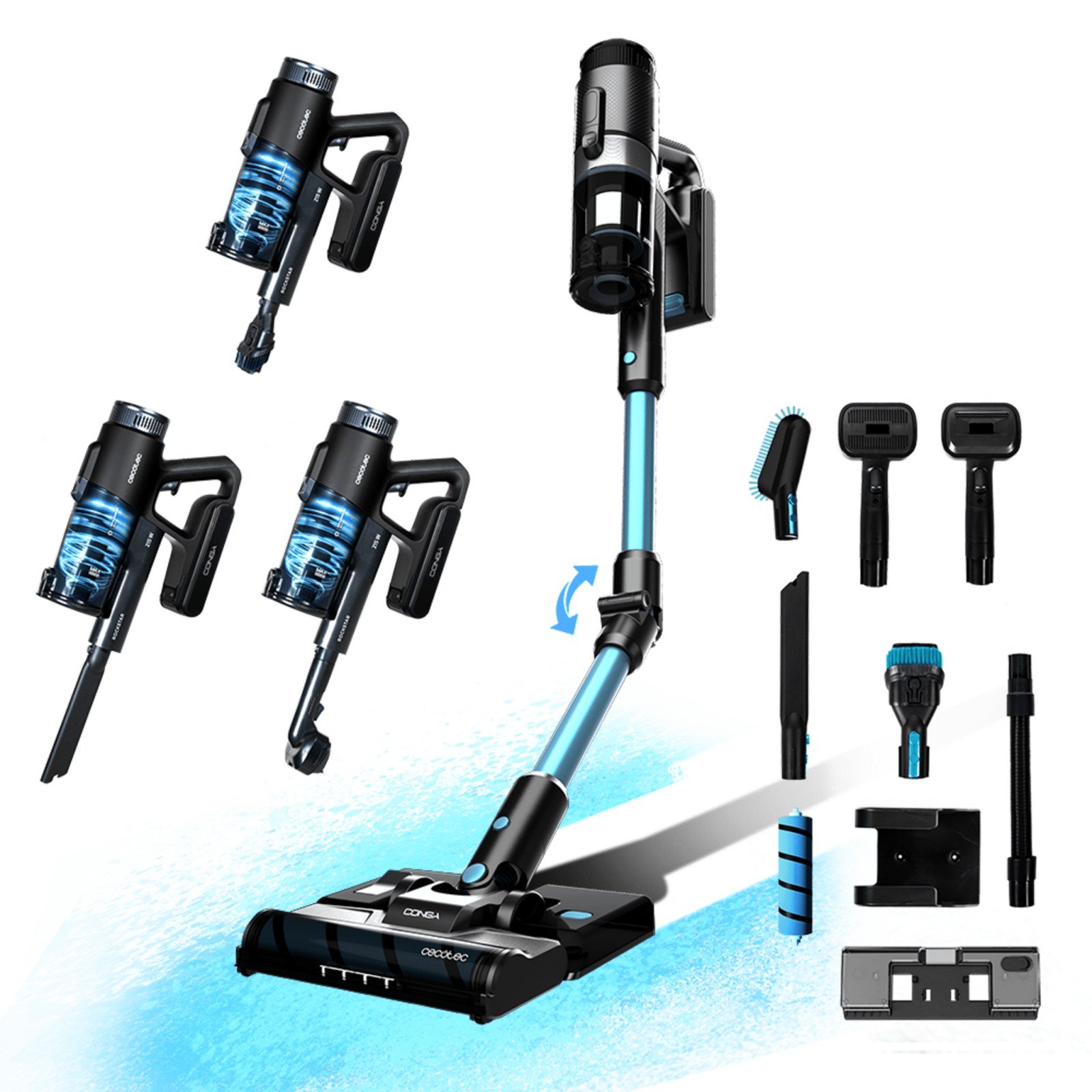 CECOTEC Conga RockStar 1500 Ray ErgoWet Animal — Aspirador escoba sin cable, 60 min, Función fregado