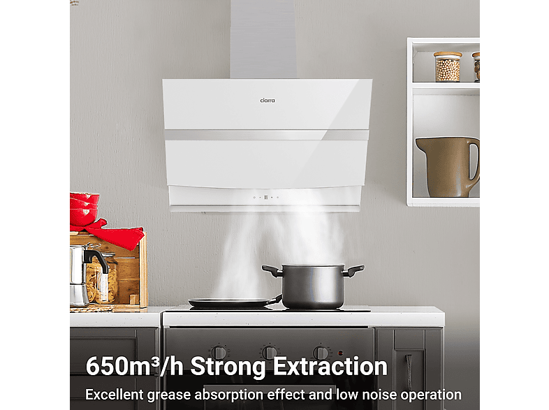 CIARRA CBCW6736N — Campana Decorativa, 4 velocidades, 650 m³/h, 595 mm, Blanco, vista 3
