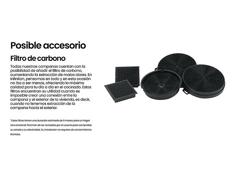 INFINITON CMPT-CLR71S — Campana decorativa, 4 velocidades, 800 m³/h, 500 mm, Inox, vista 9