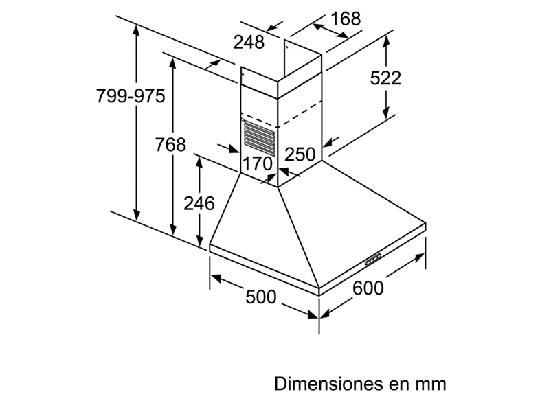 BALAY 3BC666MX — Campana decorativa, 3 velocidades, 570 m³/h, 600 mm, Inox, vista 7