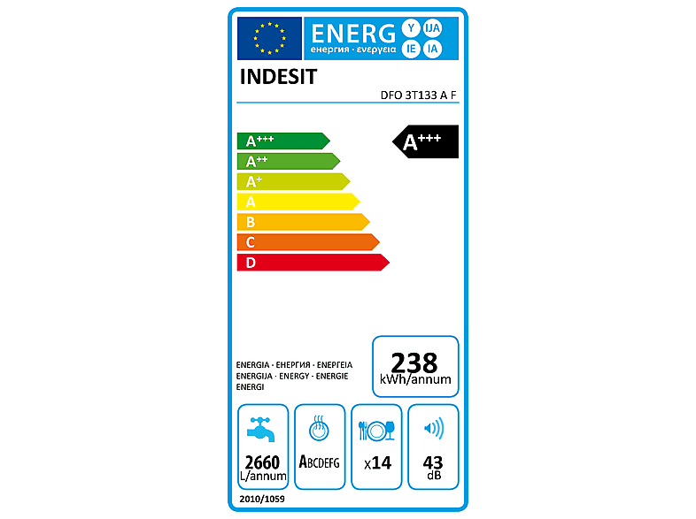INDESIT DFO 3T133 A F — Lavavajillas libre instalación 60 cm, 14 servicios, 6 programas, 60,0 cm, Beige