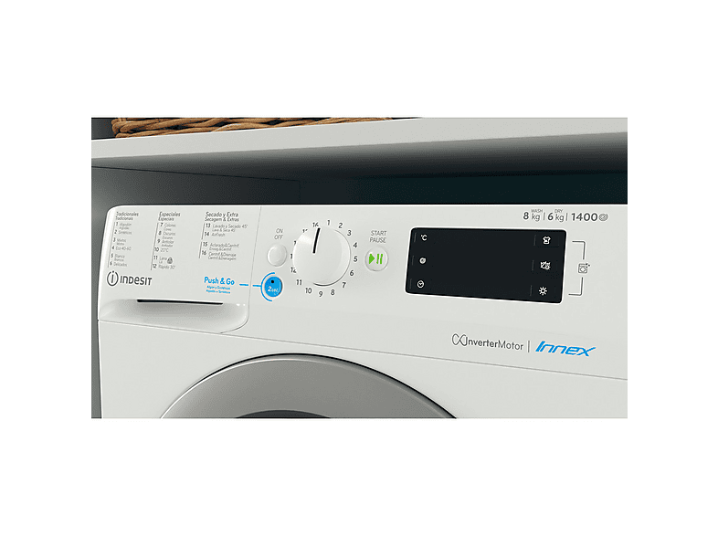 INDESIT BDE 861483X WS SPT N — Lavadora secadora, 8 kg + 6 kg, Blanco, vista 8
