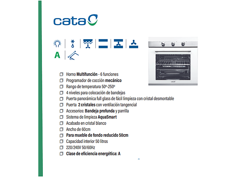 CATA CM 760 AS WH — Horno multifunción, Integrable, 59 cm, Blanco, 50 l, vista 6